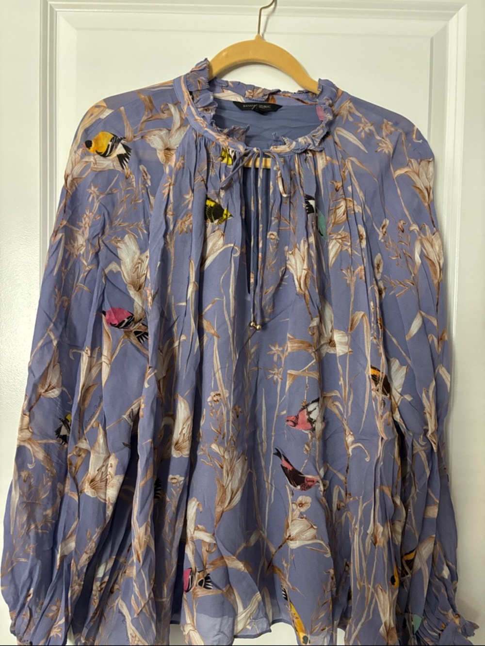 Banana Republic Lavender Bird-Print Peasant Blouse